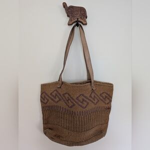 Vintage Brown and Purple Woven Tote Bag